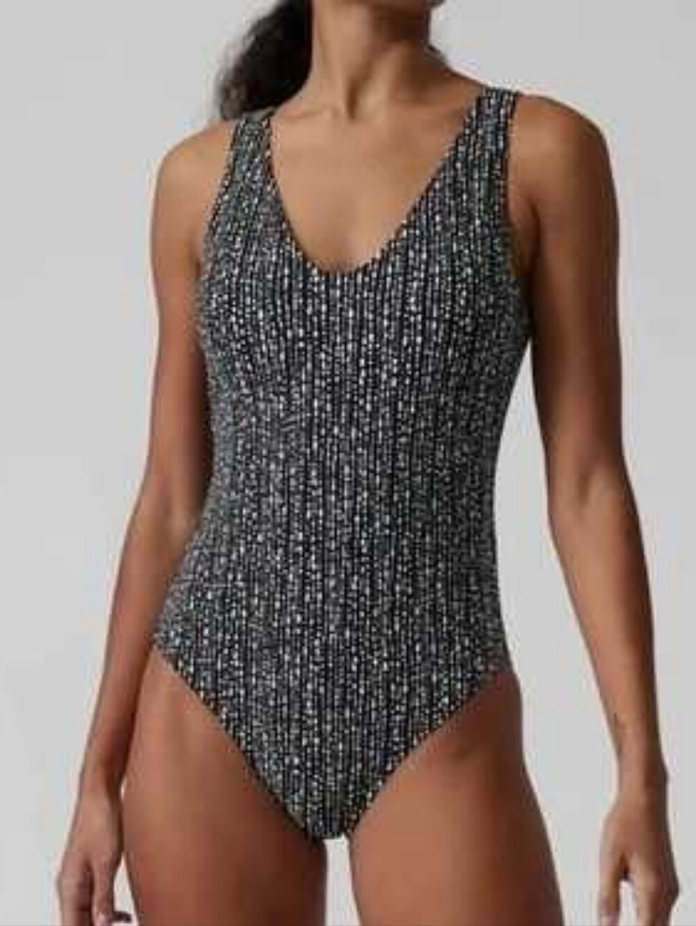 Athleta Seychelles One-Piece Swimsuit with Shelf Bra Rice Pearls Black M Medium